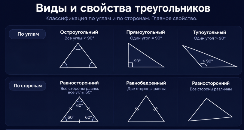 Виды и свойства треугольников